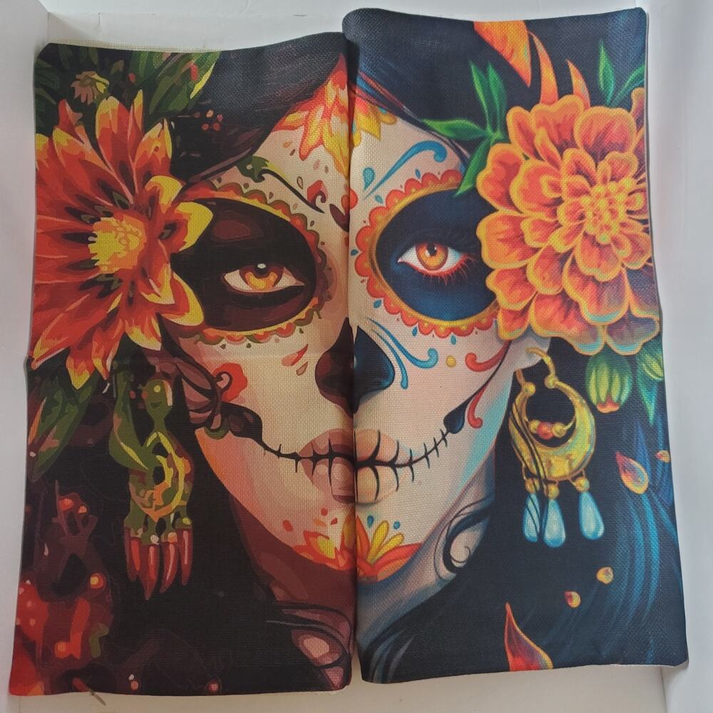 Sugar Skull Pillow Cover Only Dia de los Muertos Halloween Day Of The Dead 18"